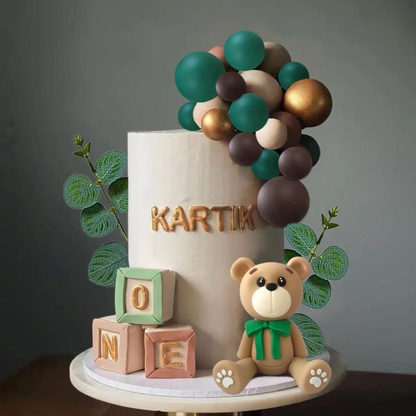 Autres fournitures de fête d'événement décoration de gâteau d'ours en peluche vert 28 pièces ensemble dessin animé ballons en peluche gâteau Topper enfants garçons heureux 1er 2e anniversaire bébé douche décor 230615