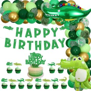 Autres fournitures de fête d'événement Décorations d'anniversaire à thème vert pour enfants Alligator Ballons Arch Cake Toppers Banner Kit 230904