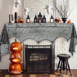 Autres fournitures de fête d'événement Halloween Bat Table Runner Black Spider Web Dentelle Nappe Rideau Décorations d'Halloween pour la maison Skull Horror Party Supplies 230905