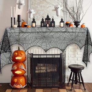 Otro evento Suministros para fiestas Halloween Bat Table Runner Black Spider Web Lace Mantel Cortina Decoraciones de Halloween para el hogar Skull Horror Party Supplies 230905