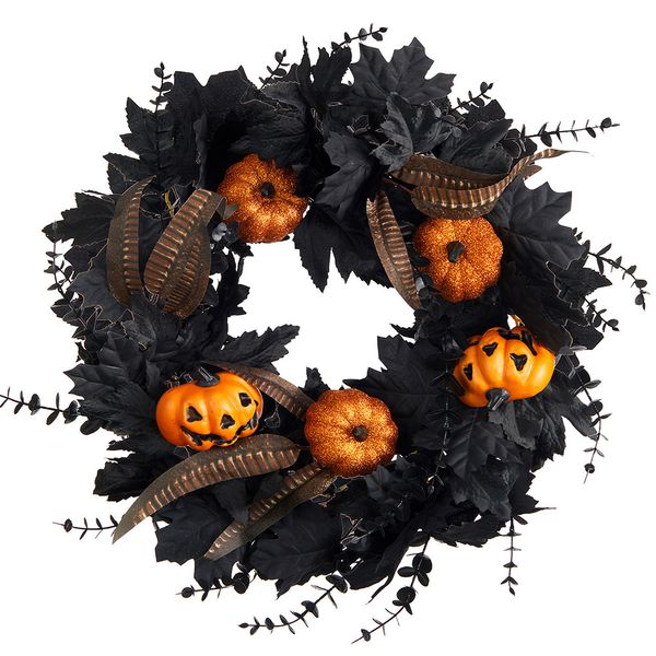 Otros suministros para fiestas de eventos Halloween Hojas de arce de seda negra Eucalipto artificial Corona de calabaza falsa para el hogar Chimenea Escaparate Decoración del festival 230904