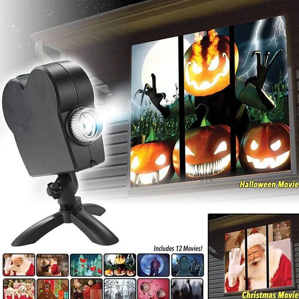 Otro evento Suministros para fiestas Halloween Navidad Proyector holográfico Noches espeluznantes 12 películas Mini cine en casa Trípode LED Interior Exterior 231019