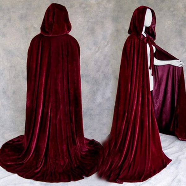 Otros suministros para fiestas de eventos Disfraces de Halloween para mujeres Hombres Capa elegante Terciopelo con capucha Bruja adulta Largo Púrpura Verde Rojo Negro Capas de Halloween Capas con capucha 230321