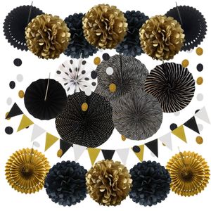 Autre événement Fête Fournitures Halloween Décoration Papier Noir Pom Poms Fleurs Fan Ball Triangle Streamer Mariage Baby Shower Joyeux Anniversaire 230818