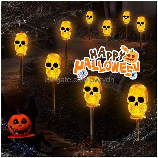 Otro evento Suministros para fiestas Decoración de Halloween 3D LED Skl Stakes Lights Camino con batería solar para patio Porche Jardín de césped Dhoba