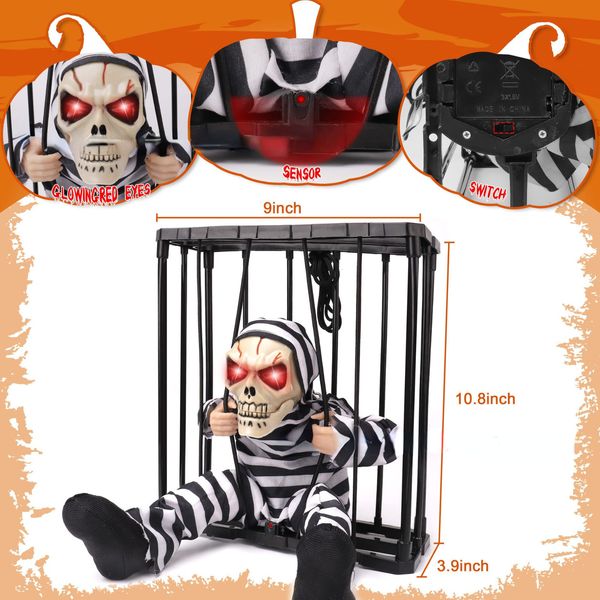 Autres fournitures de fête d'événement décoration d'halloween jouet squelette électrique lumière clignotante poupée sonore effrayant parler prisonnier fantôme maison hantée accessoires de fête d'horreur 230809