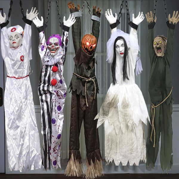 Otros suministros para la fiesta de eventos Estilo de decoración de Halloween Halloween Electrical Hanger Nurse Nurse Witch Control de voz de voz Electric Horror Props 230812