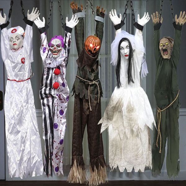 Otro evento Suministros para fiestas Decoración de Halloween Estilo Juguetes eléctricos Percha Payaso Enfermera Bruja Control de voz Accesorios de terror 230826