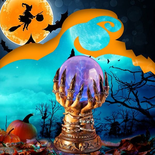 Autres fournitures de fête d'événement Décoration d'Halloween Boule de cristal Deluxe Magic Skull Finger Plasma Ball Spooky Home Decor Creative Glowing Lamp Prop 230727