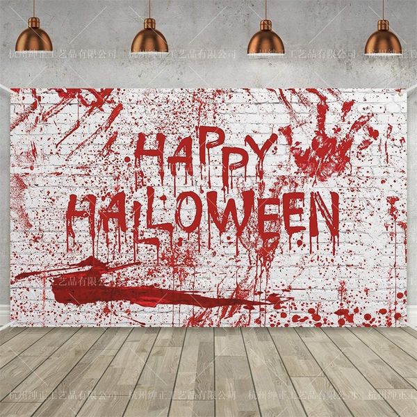 Autres fournitures de fête d'événement Halloween Décoration Fond Tissu Po Props Ghost Festival Bloody Handprint Help Me Toile de fond Enfants Happy Halloween Fournitures 220829