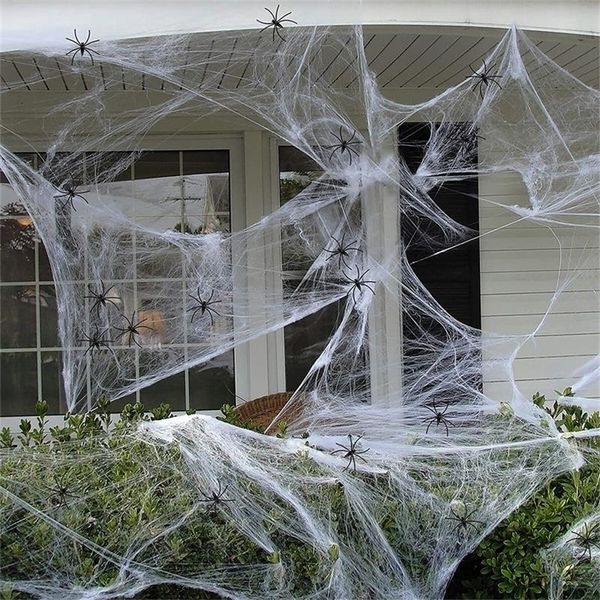 Autres fournitures d'événements Fournitures Halloween Décorations Artificiel Spider Web Super Stretch Cobwebs avec de fausses araignées effrayantes Scène décor d'horreur House House 220829