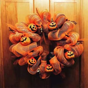 Autres Fournitures De Fête D'événement Halloween Décoratif Citrouille Maille Guirlande Porte Suspendus Fantôme Festival Pendentif Halloween Fête Atmosphère Scène Décoration 220829