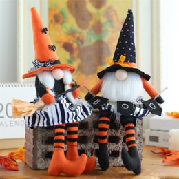 Autres fournitures de fête d'événement Halloween poupée sans visage créative longues jambes naine sorcière chapeau poupée maison Halloween décoration de bureau ornements 220829