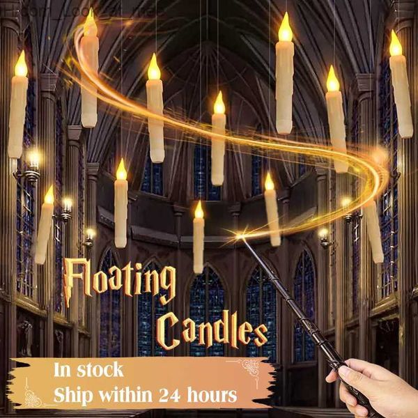 Autres fournitures de fête d'événement Halloween bougies flottantes sans flamme avec baguette magique à distance LED à piles vacillante bougie suspendue décoration de la maison Q231010