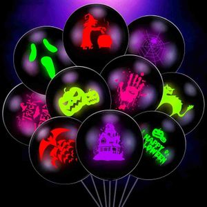 Autres fournitures de fête d'événement Halloween Ballon fluorescent Citrouille Bat Ghost Neon Latex UV Glow Globos pour la décoration de lumière noire Q231010