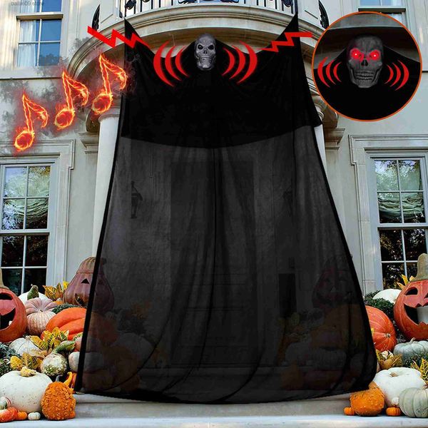 Autres fournitures de fête d'événement Halloween Ghost suspendus décorations activées avec lumière LED yeux rouges voix Halloween effrayant effrayant décoration extérieure intérieure T231012
