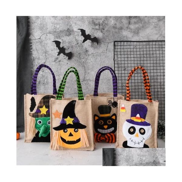 Autres fournitures de fête d'événement Cadeau d'Halloween Sac fourre-tout en toile de jute Chapeau noir Citrouille Sorcière Horreur Fantôme Festival Sacs de bonbons pour Tr Dhwtx