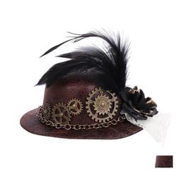 Autres événements Fournitures de fête Halloween Gothic Mini Top Hat Steampunk Gears Chaîne Plume Cosplay Pince à cheveux N58F Drop Livraison Accueil G Dhcqs