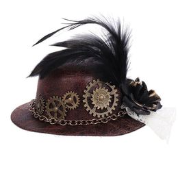 Autres événements Fournitures de fête Halloween Gothic Mini Top Hat Steampunk Gears Chaîne Plume Cosplay Pince à cheveux N58F2076