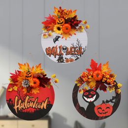 Autres fournitures de fête d'événement Halloween suspendu couronne murale simulée citrouille feuille d'érable décor de porte joyeux Halloween décor pour la maison guirlande suspendue 230906