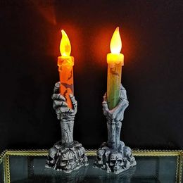 Andere evenementen Feestartikelen Halloween LED-verlichting Horror Skull Ghost Holding Candle Lamp Happy Holloween Feestdecoratie voor thuis Spookhuisornamenten Q231010