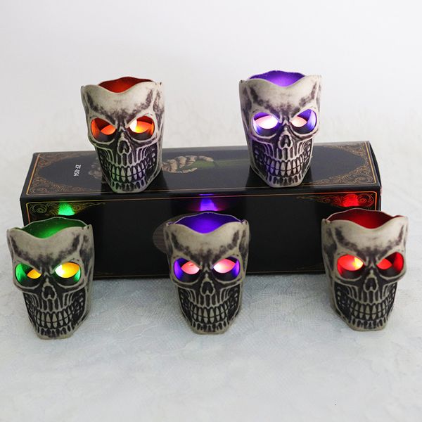 Autres fournitures de fête d'événement Halloween LED bougie lumière sans flamme crâne bougie lampe à piles accessoires d'horreur maison hantée ornements fournitures de fête 230809