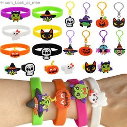 Autres fournitures de fête d'événement Halloween Party Decor Bague Bracelet Bracelet Citrouille Chat Crâne Sorcière Fantôme Bat Silicone Candy Couleur Accessoires Porte-clés Sac Ballon Q231010