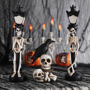 Autres fournitures de fête d'événement Halloween Resin Glow Skeleton Crow Street Lampe pour table de maison hantée House Bar Horror accessoires Halloween Party Decoration Supplies 230817