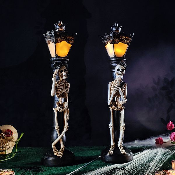 Autres fournitures de fête d'événement Halloween résine lueur squelette corbeau lampadaire pour la maison table maison hantée bar accessoires d'horreur décoration 230818