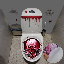 Ander evenement Feestartikelen Halloween Schedel Horror Toiletbril Grabber Sticker Cover Spider Clown Bloed Handafdruk Eng Decoratie Topper 230808