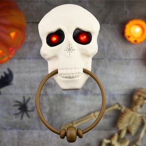 Autres fournitures de fête d'événement Halloween crâne anneaux de porte effrayant son squelette délicat cloche œil lumineux contrôle tactile alimenté par batterie drôle nouveauté jouet effrayant 230818