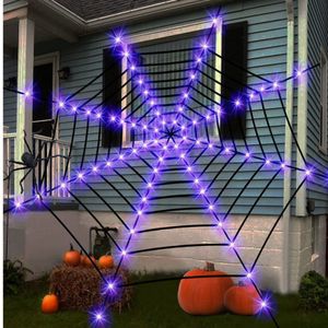 Autres fournitures de fête d'événement Halloween Spider Web Lights LED Spider Net pour intérieur extérieur Halloween jardin cour maison hantée décoration accessoires enfants faveur 230905