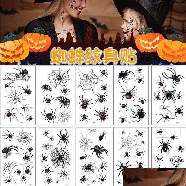 Otro evento Suministros para fiestas Halloween Spider Tattoo Pegatinas 3D Three-Nsional Horror Divertido Mascarada Decoración Zombie Cicatrices Herida Dhrev