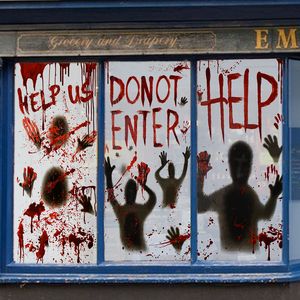 Autres fournitures de fête d'événement Halloween décoration de porte de fenêtre s'accroche affiches avec des empreintes de mains sanglantes effrayantes pour décor de maison hantée 230818