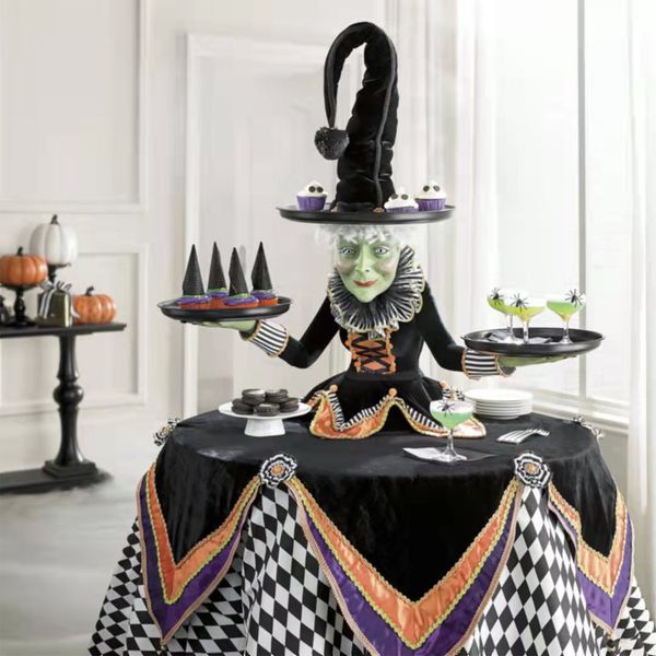 Autres fournitures de fête d'événement Halloween sorcière serveur de table avec nappe arlequin présentoir à cupcake décoration de la maison plateau de statue en résine drôle 230628