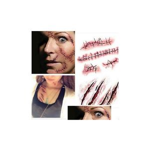 Autres Fournitures De Fête D'événement Halloween Zombie Cicatrices Tatouages avec Faux Scab Maquillage Sanglant Décoration Blessure Effrayant Sang Blessure Dhedf