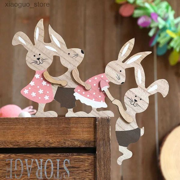 Autres fournitures de fête d'événements Joyeuses Pâques Ornements de lapin peints DIY Artisanat en bois Ornement Décor à la maison Porte Tenture murale Pendentif Lapin de Pâques Décor 2024 240130