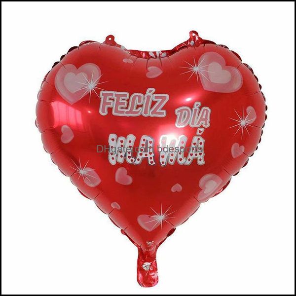 Otro evento Suministros para fiestas Globos para el día de la madre feliz Globo en forma de amor de aluminio de 18 pulgadas Inglés Español Mylar Helio Gota Entrega Dhvak