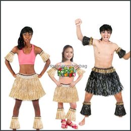 Otro evento Suministros para fiestas Trajes de falda de hierba hawaiana 5 piezas Mangas de brazo Pies Faldas Ers Fit Hombres Mujeres Traje de fiesta elástico 15Ck E1 DHK4H