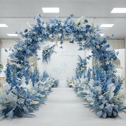 Andere evenementenfeestje Benodigdheden Haze Blue White Wedding Flowers Arch Decor Stage achtergrond Wall Hangende kunstmatige bloemenrij Party Events Road Lead Floor Props 230321