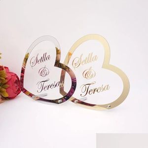 Autres événements Fournitures de fête de coeur Nom personnalisé Décoration de mariage Cadre de miroir acrylique bienvenue décoration de signe avec invités à ongles dhnpt
