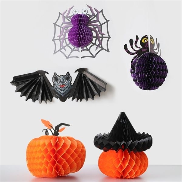 Autres événements Fourniture de la fête en nid d'abeille Papier Papier Pendant Halloween Decoration Spider Tobedimensional Paper DIY Honeycomb Pumpkin for Home Party Ornement 220829