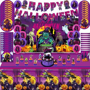 Andere evenementenfeestje Benodigdheden vreselijke Halloween Party Decoratie Halloween Balloon Supplies Banner servies achtergrond Cake Topper Baby Shower 230812