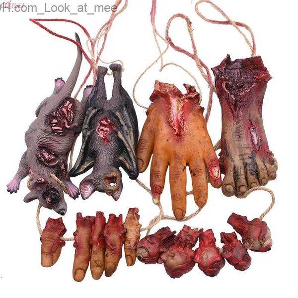 Autres fournitures de fête d'événement Horreur suspendu accessoire faux mort sanglant souris chauve-souris mains cassées pieds terreur Halloween fête décor maison hantée décor accessoire ornement Q231010