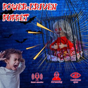 Autres fournitures de fête d'événement Horreur Illuminez les yeux Crier Halloween Fantômes suspendus Effrayant Parler Crânes Cage Prisonnier Maisons hantées pour Hallowen Party Decor 230809