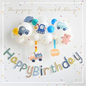 Andere evenementen Feestartikelen Ins Auto Bus Thema Verjaardagsfeestje 1e verjaardag Banner Decoratie Witte ballonnen Clound Scène Achtergrond muur Jongen Meisje Babyshower 231017