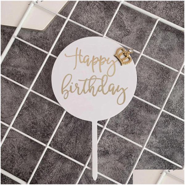 Autres fournitures de fête d'événement Ins Joyeux anniversaire Cake Topper Topper Circle rose Double couche Cupcake pour décorations Baby Shower Drop Dhn3i