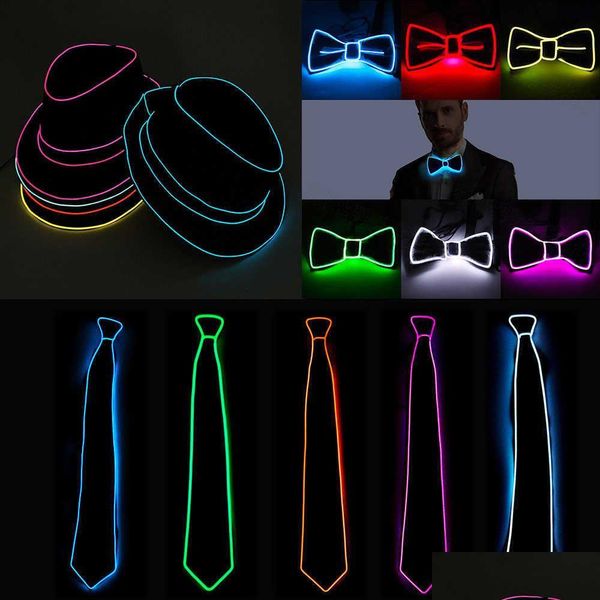 Autres événements Fournitures de fête Jazz Dancer Favorise Fil Glowing Streak Gentleman Cap Attrayant Crazy LED Strip Neon Top Hat Cravate Weddin Dh3Z1