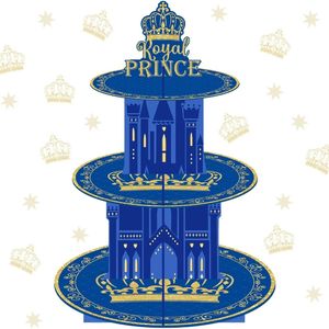 Autres fournitures de fête d'événement Joymemo Royal Prince Cake Cupcake Stand Bleu 3-Tier Cake Holder Royal Prince Birthday Party Baby Shower Décorations Fournitures 231127