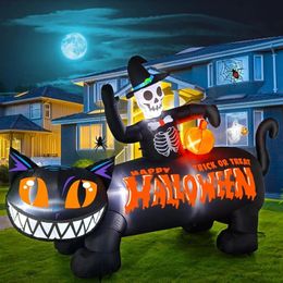 Andere evenementenfeestbenodigdheden Kalolary 9.5FT Halloween-opblaasboten Zwarte Kat Buitendecoraties Schedel Opblazen met ingebouwd LED-licht Happy Halloween Bann 231005